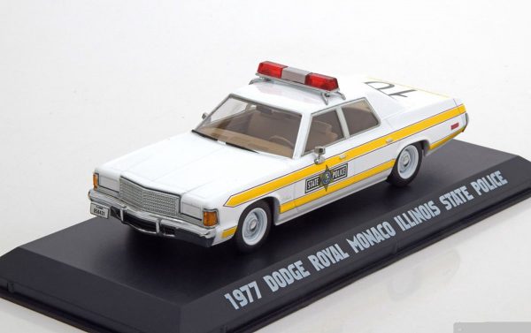 Dodge Royal Monaco Illinois State Police 1977 "The Blues Brothers" 1:43 Wit/Geel Greenlight Collexctibles