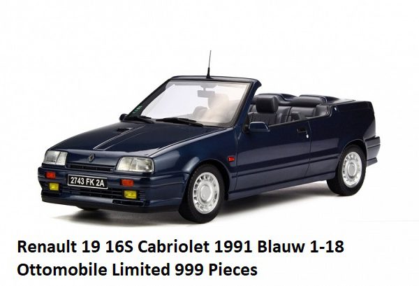 Renault 19 16S Cabriolet 1991 Blauw 1-18 Ottomobile Limited 999 Pieces