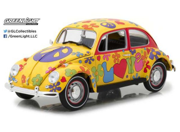 Volkswagen - Beetle *Hippie Peace & Love* 1967 yellow/flowerpower - 1:18 Greenlight Collectibles
