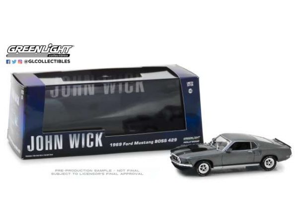 Ford Mustang Boss 429 1969 "Movie John Wick (2014)" Gray / black 1:43 Greenlight Collectibles