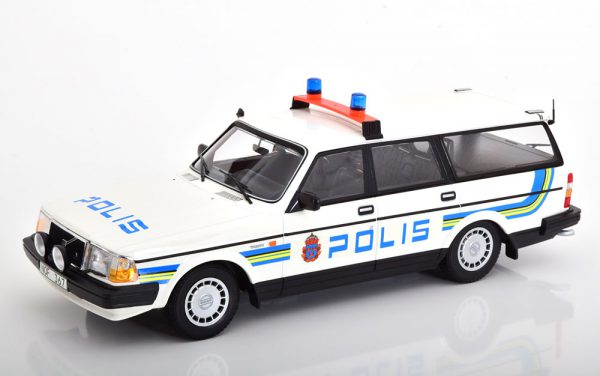 Volvo 240 GL 1986 Break Polis Zweden Wit / Blauw / Geel 1-18 Minichamps Limited 300 Pieces