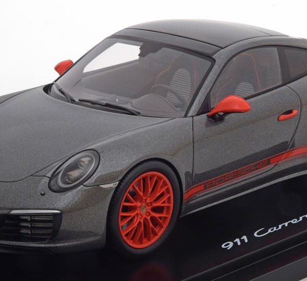 Porsche 911 (991) Carrera 4S Coupe 2015 Antraciet / Oranje 1-18 Inkl. Vitrine Spark Limited 500 Pieces