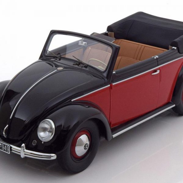 Volkswagen Kever Cabriolet 1949 Zwart / Rood 1-18 Minichamps Limited 504 Pieces