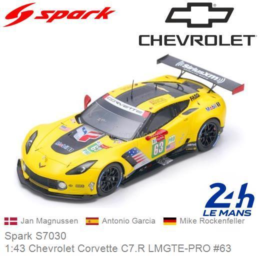 Chevrolet Corvette C7 R Corvette Racing Nr# 63 24 Hrs Le Mans 2018 J.Magnussen / A.Garcia / M.Rockenfeller Geel 1-43 Spark
