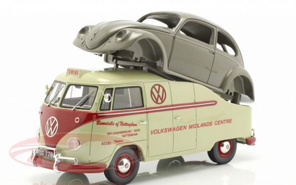 Volkswagen T1A Bus met Bril Kever Body "Midlands Centre" Beige / Rood / Grijs 1:18 Schuco Pro R Limited 500 Pieces