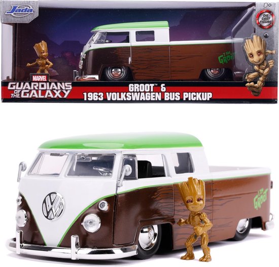 Volkswagen Bus Pick Up 1963 & Groot "Guardians of the Galaxy" Bruin / Wit / Groen 1-24 Jada Toys