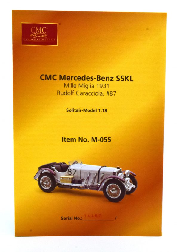Mercedes-Benz SSKL No.87, Mille Miglia 1931 "Caracciola" Wit / Rood 1-18 CMC ( Metaal )