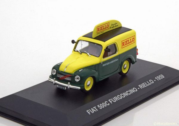 Fiat 500 C Furgoncino "Riello" 1959 Groen / Geel 1-43 Altaya