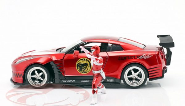 Nissan GT-R (R35) 2009 "Met figuur Red Ranger Power Rangers" Rood Metallic 1:24 Jada Toys