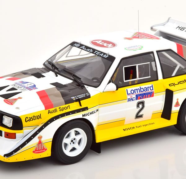 Audi Sport Quattro S1 No.2, RAC Rally 1985 “HB” Mikkola/Hertz 1-18 Ixo Models