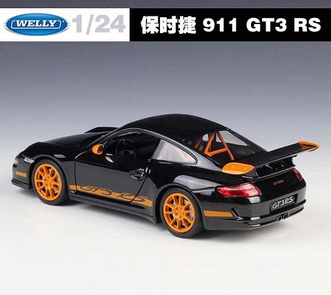 Porsche 911 GT3 RS ( 997 ) Zwart / Oranje 1-24 Welly