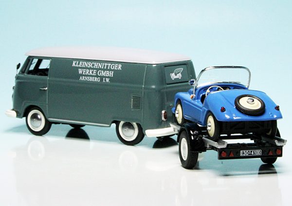 Volkswagen T1 Kleinschnittger met aanhangwagen 1-43 Blauw Schuco Limited 750 pcs.