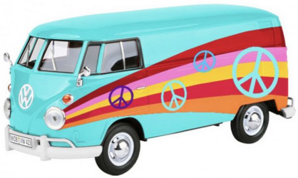 Volkswagen T1 Type 2 Delivery Van ( Peace ) Turquoise/rood 1-24 Motormax