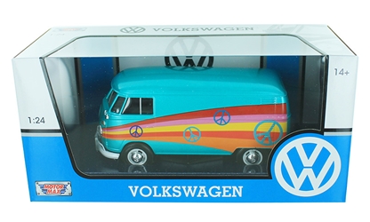 Volkswagen T1 Type 2 Delivery Van ( Peace ) Turquoise/rood 1-24 Motormax