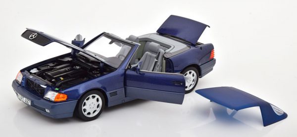 Mercedes-Benz 500 SL ( met afneembare Softtop )1989 Donkerblauw Metallic 1-18 Norev ( Metaal )