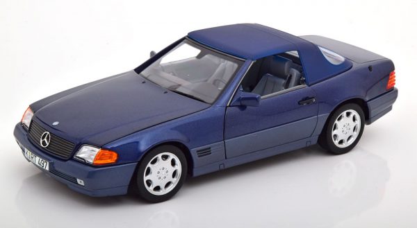 Mercedes-Benz 500 SL ( met afneembare Softtop )1989 Donkerblauw Metallic 1-18 Norev ( Metaal )