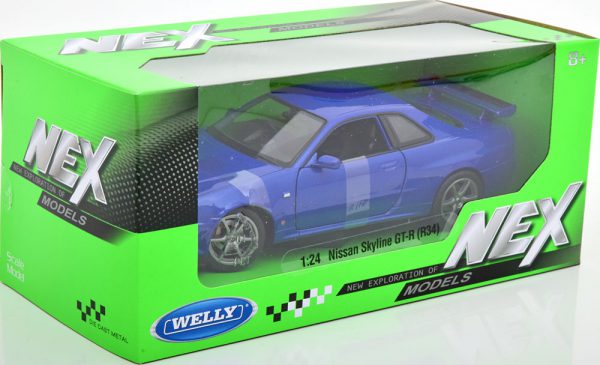 Nissan Skyline GT-R R34 Blauw 1-24 Welly