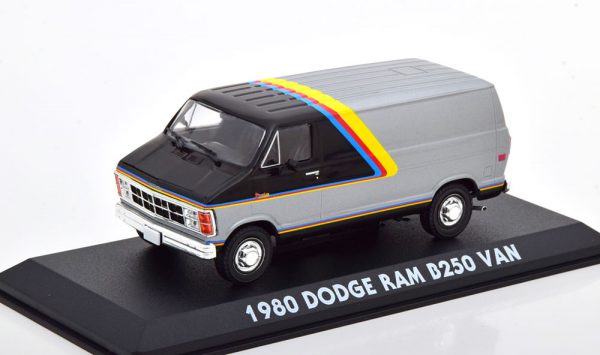 Dodge RAM B250 Van 1980 Grijs / Geel / Rood / Blauw 1-43 Greenlight Collectibles