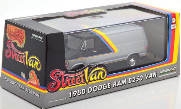 Dodge RAM B250 Van 1980 Grijs / Geel / Rood / Blauw 1-43 Greenlight Collectibles