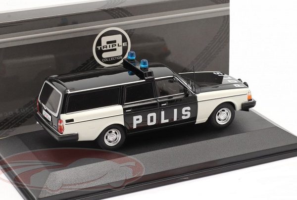 Volvo 240 Politie ( Zweden )1983 Zwart / Wit 1:43 Triple 9 Collection Limited 504 Pieces