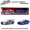 Fast and the Furious Set Nissan Skyline GTR R34 V-Spec II Blue 1999 & Nissan Skyline GTR R34 Silver 2002 1-36 Jada Models