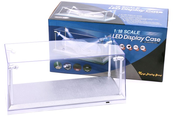AZEYN Acrylen Vitrine met RGB LED Verlichting voor Modelauto's en Figuren, 3/4/5/6 Laags Multicolor Licht Stofdichte Displaykast voor Verzamelobjecten(Hout, 4 Laags-32x24,5x27cm