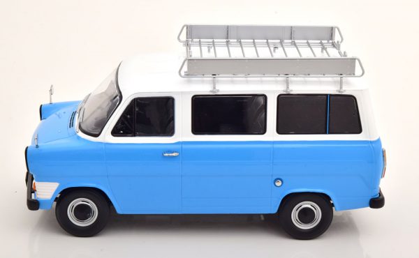 Ford Transit MKI 1965 ( Inkl. Dakdrager ) Blauw / Wit 1-18 KK Scale ( Metaal )