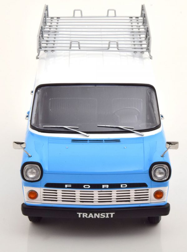 Ford Transit MKI 1965 ( Inkl. Dakdrager ) Blauw / Wit 1-18 KK Scale ( Metaal )