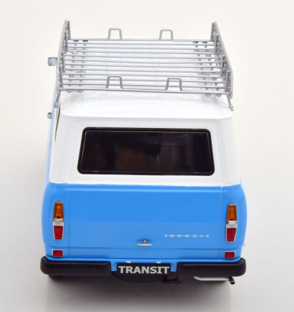 Ford Transit MKI 1965 ( Inkl. Dakdrager ) Blauw / Wit 1-18 KK Scale ( Metaal )