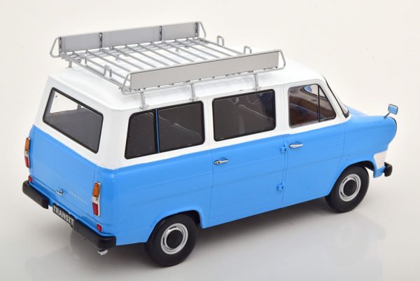 Ford Transit MKI 1965 ( Inkl. Dakdrager ) Blauw / Wit 1-18 KK Scale ( Metaal )