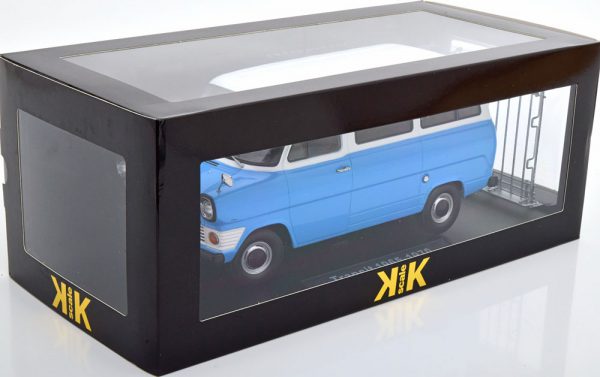 Ford Transit MKI 1965 ( Inkl. Dakdrager ) Blauw / Wit 1-18 KK Scale ( Metaal )