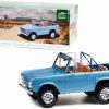 Ford Bronco Sport 1969 Brittany Blue with Sunraysia Wheels, Tow Mirrors, Custom Roll Bar and Tube Front Bumper 1-18 Greenlight Collection