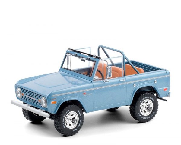 Ford Bronco Sport 1969 Brittany Blue with Sunraysia Wheels, Tow Mirrors, Custom Roll Bar and Tube Front Bumper 1-18 Greenlight Collection