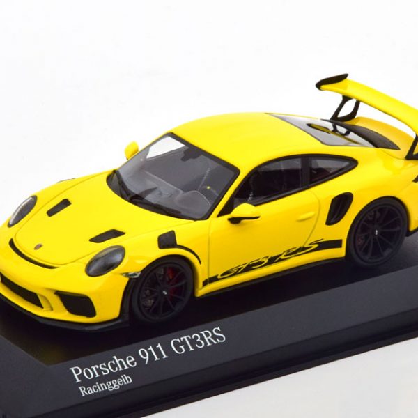 Porsche 911 (991 II) GT3 RS 2018 ( Geel / Zwart met zwarte velgen ) 1-43 Minichamps Limited 333 Pieces