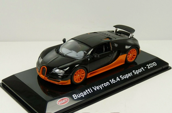 Bugatti Veyron 16.4 Super Sport 2010 Zwart / Oranje 1-43 Altaya Supercars Collection