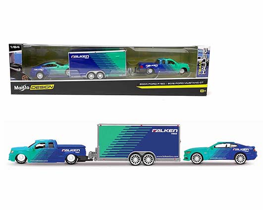 Ford F-150 2004 ( Enclosed Trailer ) With 2015 Ford Mustang GT "Falken Racing" Design Team Haulers 1-64 Maisto Design