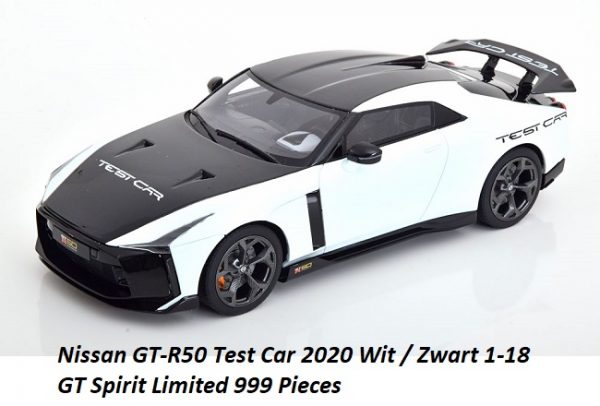 Nissan GT-R50 Test Car 2020 Wit / Zwart 1-18 GT Spirit Limited 999 Pieces