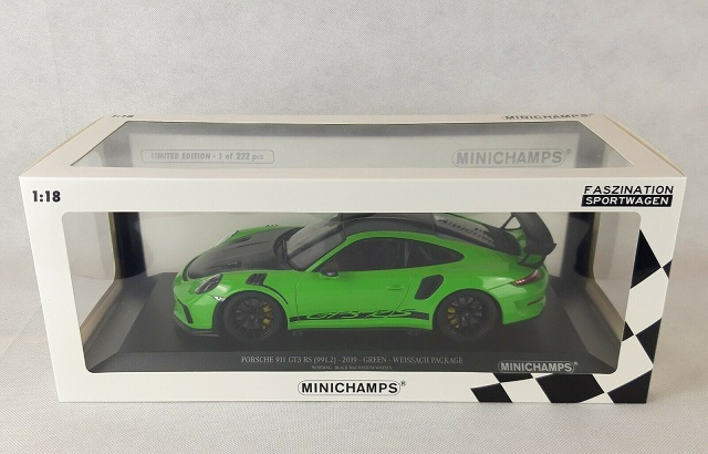 Figurine 1:18 Minichamps Porsche 911 991 GT3 RS Weissach 2019 Vert - Édition Limitée à 222 Exemplaires