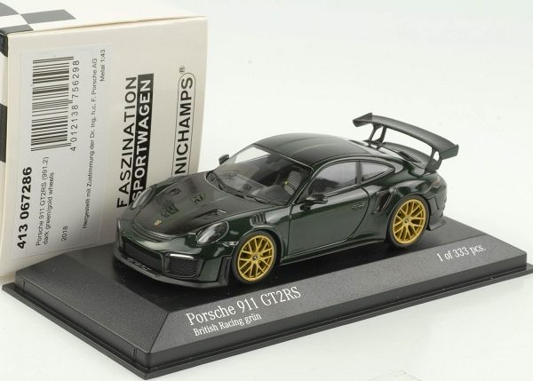 Porsche 911 GT2 RS 2018 (991.2) Donkergroen / Gouden Velgen 1-43 Minichamps Limited 333 Pieces