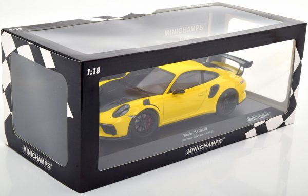 Porsche 911 (991 II) GT3 RS 2018 "Weissach Package" Geel / Zwart 1-18 Minichamps Limited 402 Pieces