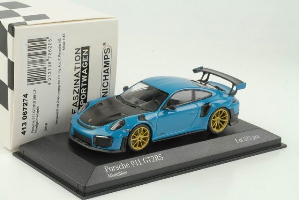 Porsche 911 GT2 RS 2018 (991.2) Miami Blue - Rims Gold 1:43 Minichamps Limited 333 Pieces