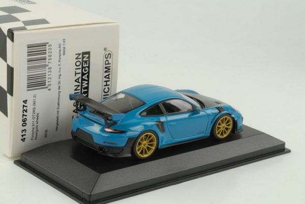 Porsche 911 GT2 RS 2018 (991.2) Miami Blue - Rims Gold 1:43 Minichamps Limited 333 Pieces