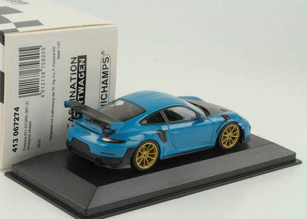 Porsche 911 GT2 RS 2018 (991.2) Miami Blue - Rims Gold 1:43 Minichamps Limited 333 Pieces