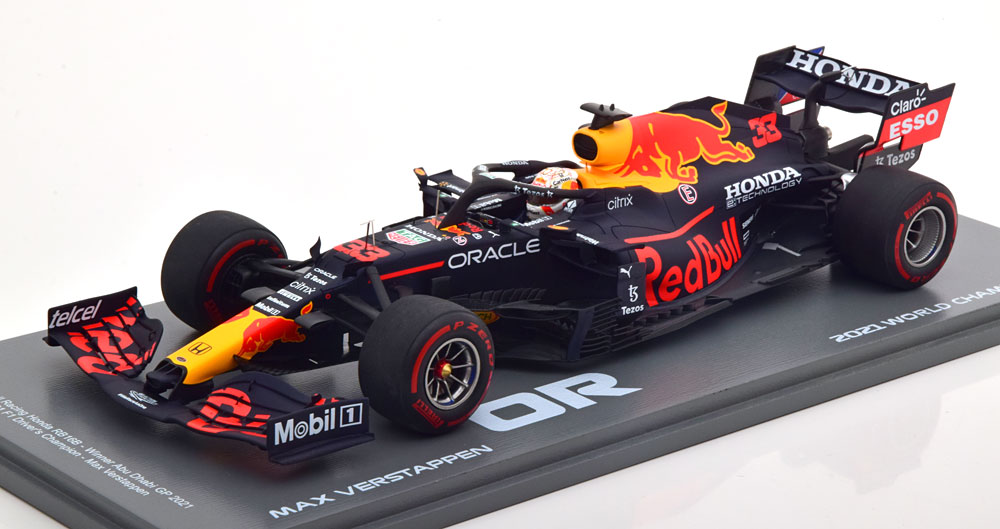 Red Bull Racing Honda RB16B Winner GP Abu Dhabi 2021 , World Champion Max Verstappen 1-18 Spark