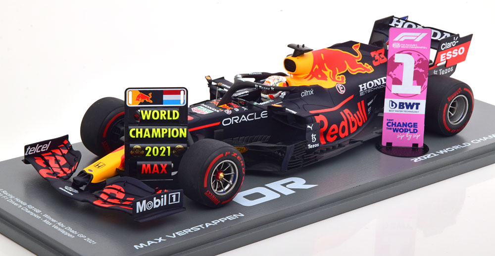 Red Bull Racing Honda RB16B Winner GP Abu Dhabi 2021 , World Champion Max Verstappen 1-18 Spark