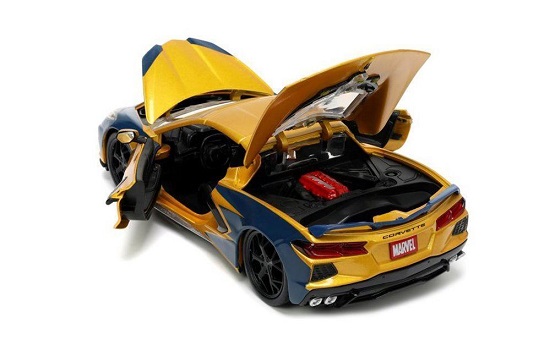 Chevrolet Corvette Stingray 2020 "X-Men Marvel Comics Wolverine Figure" Geel/ Blauw 1-24 Jada Toys