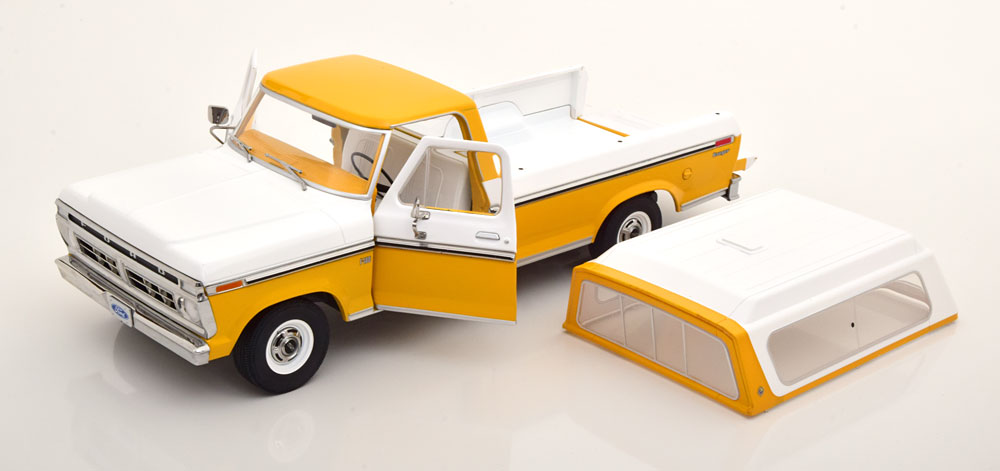 Ford F-100 Pick Up 1976 ( met afneembare hardtop ) Geel / Wit 1-18 Greenlight Collectibles