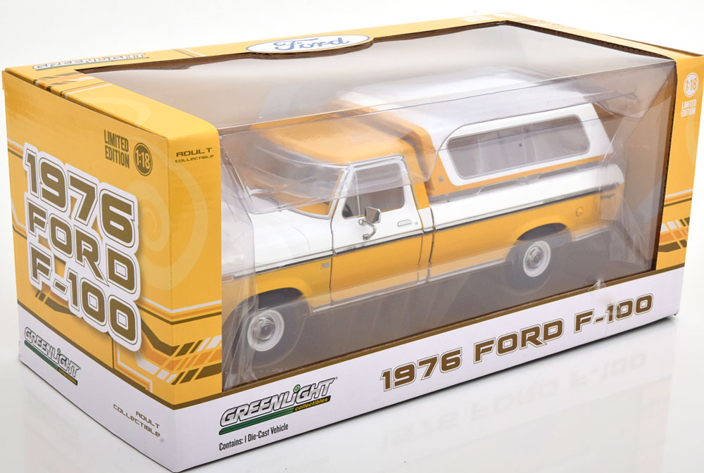 Ford F-100 Pick Up 1976 ( met afneembare hardtop ) Geel / Wit 1-18 Greenlight Collectibles