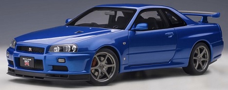 Nissan Skyline GT-R (R34) V-SPEC II 2001 Blauw Metallic 1-18 Autoart