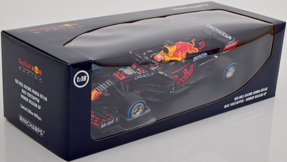 Red Bull Racing Honda RB16B Max Verstappen Winner Belgian GP 2021 1-18 Minichamps Limited 800 pcs.